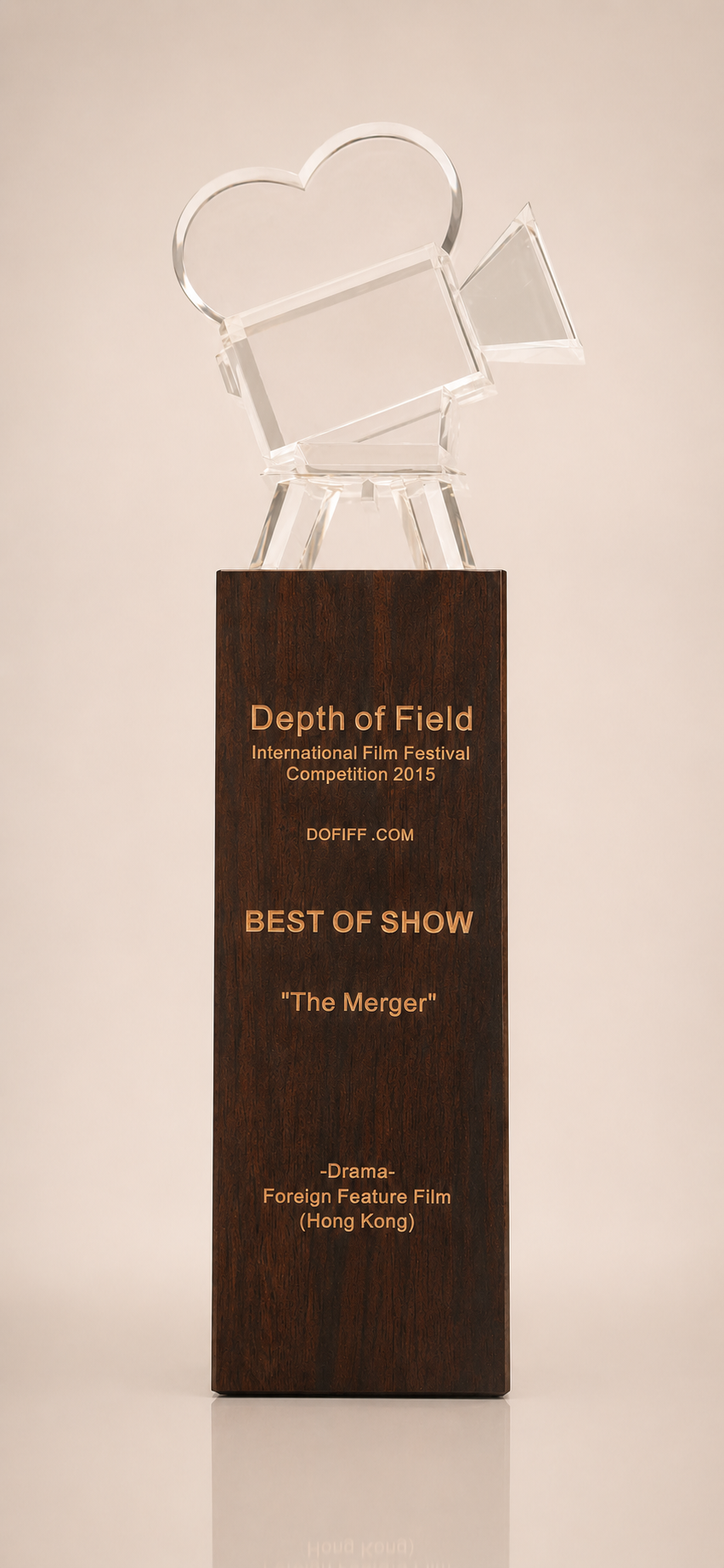 Crystal Vintage Movie Camera Award on Solid Wood Pillar
