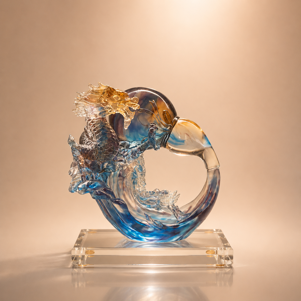 Crystal Dragon in Circular Wave Sculpture