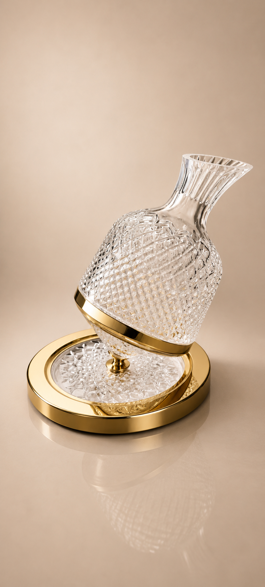 Tilting Cut Crystal Whisky Decanter with Gold-Tone Base