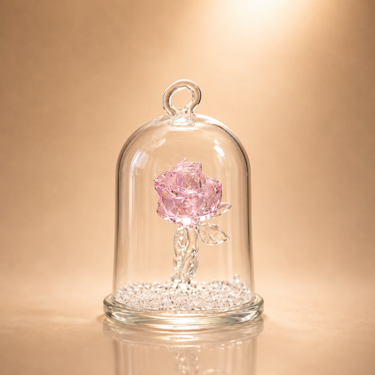 Pink Crystal Rose in Glass Dome Keepsake