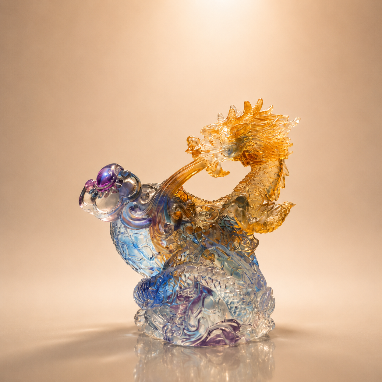 Crystal Dragon with Purple Pearl Sculpture
