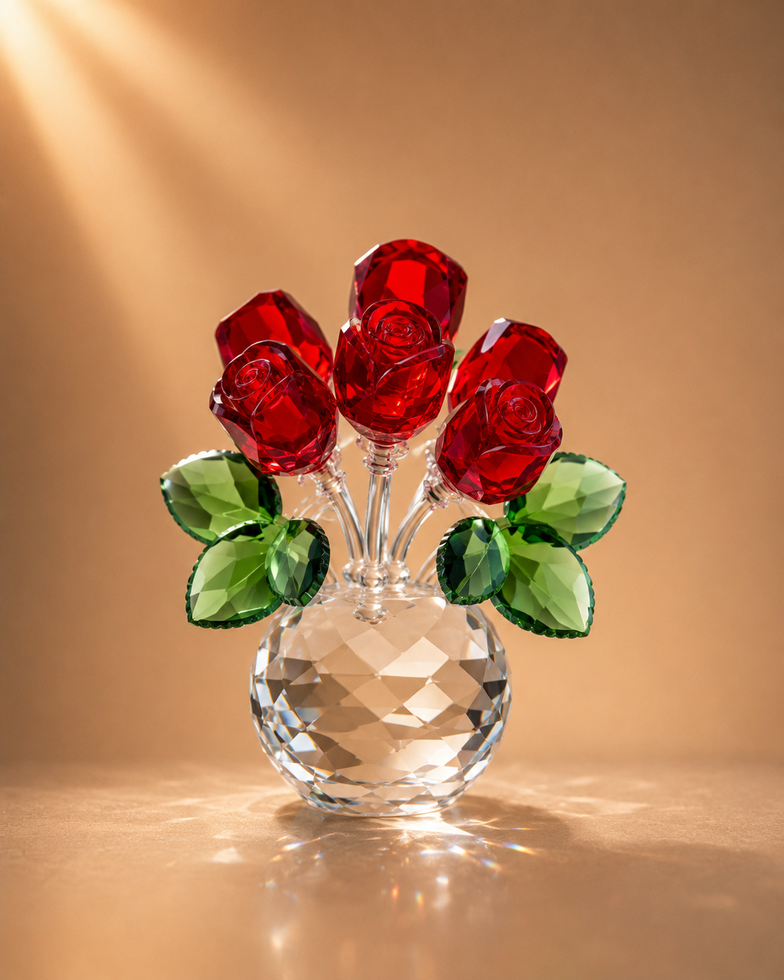Crystal Red Rose Bouquet in Faceted Vase