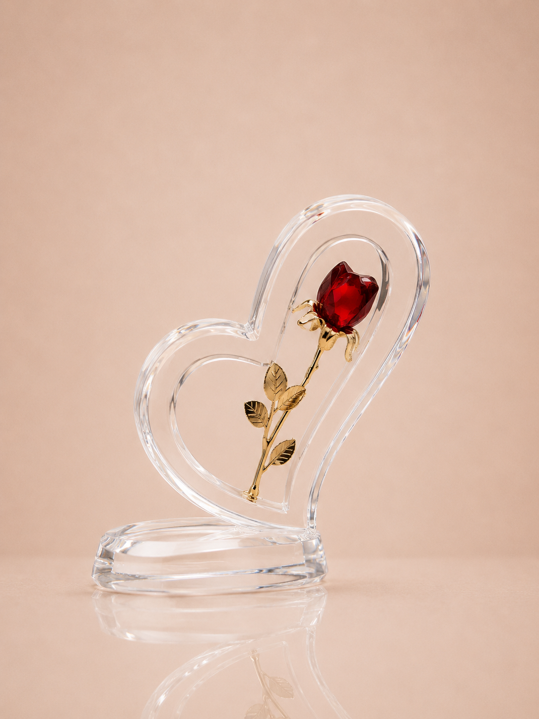 Red Crystal Rose in Clear Heart Frame