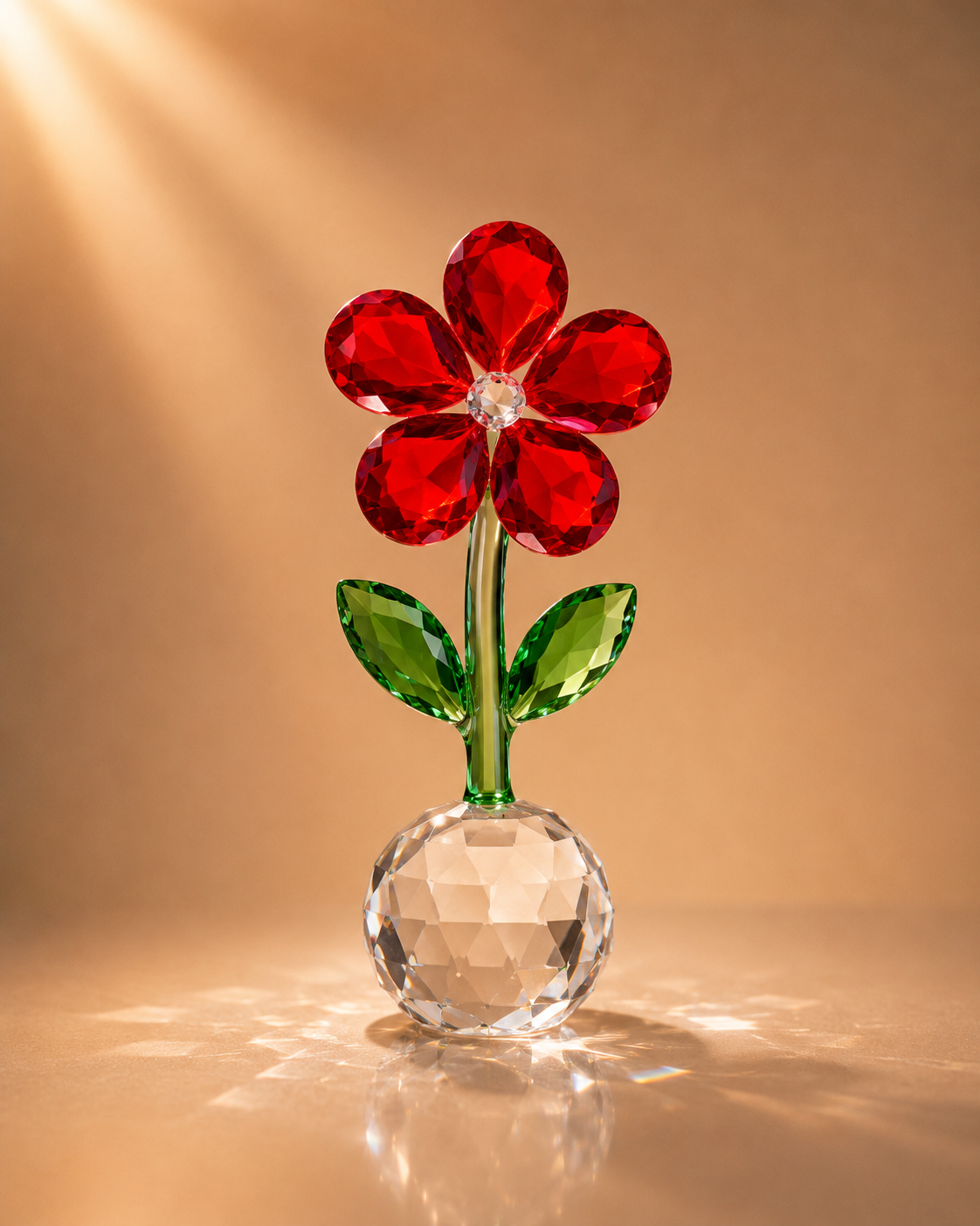 Brilliant Red Crystal Flower on Spherical Base