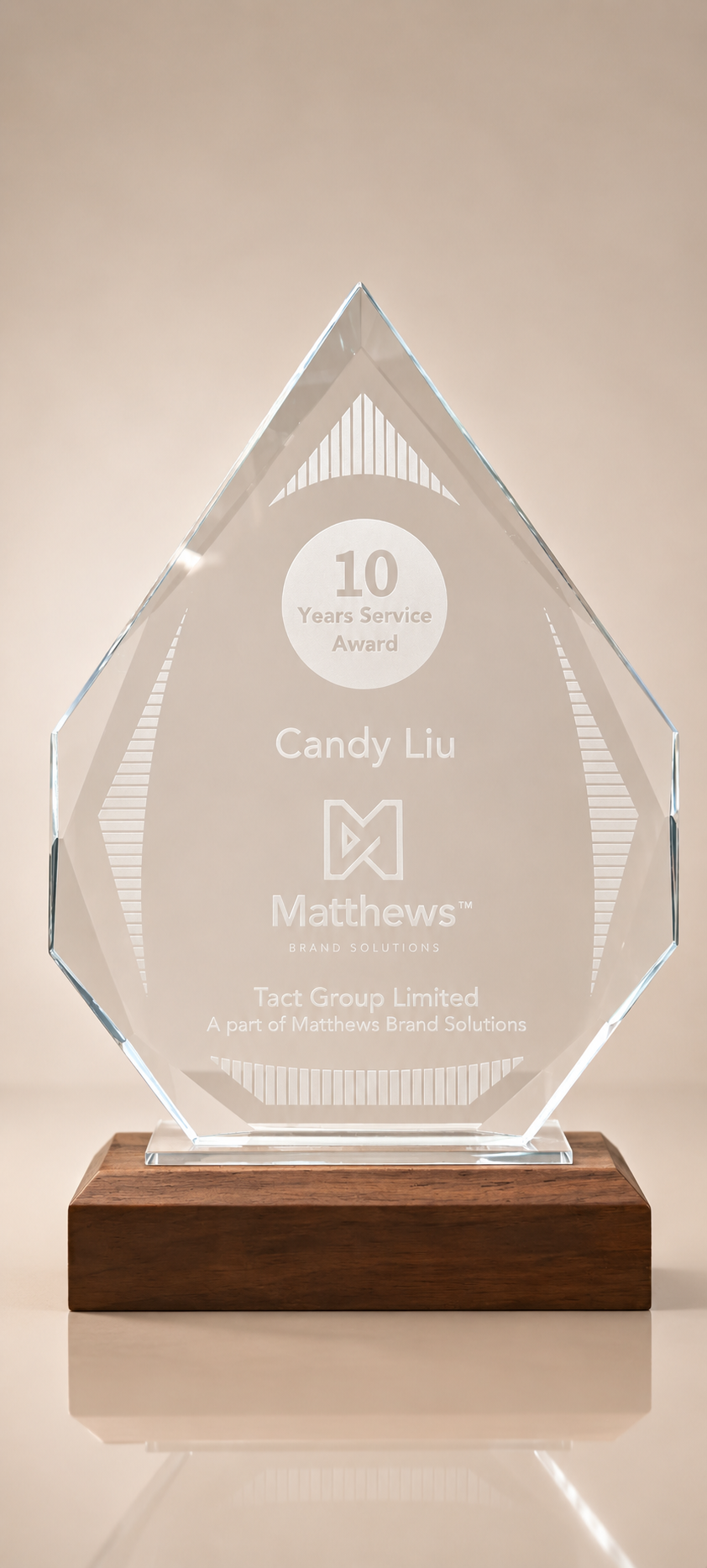 Clear Crystal Diamond Peak Award on Wood Base