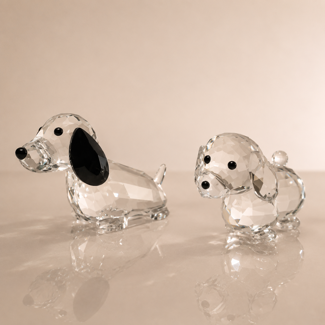 Crystal Dachshund Dog Figurine Duo