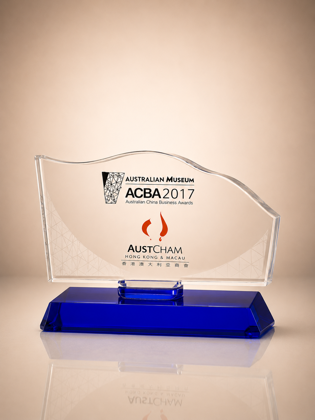 Clear Crystal Wavy Sail Award with Blue Base