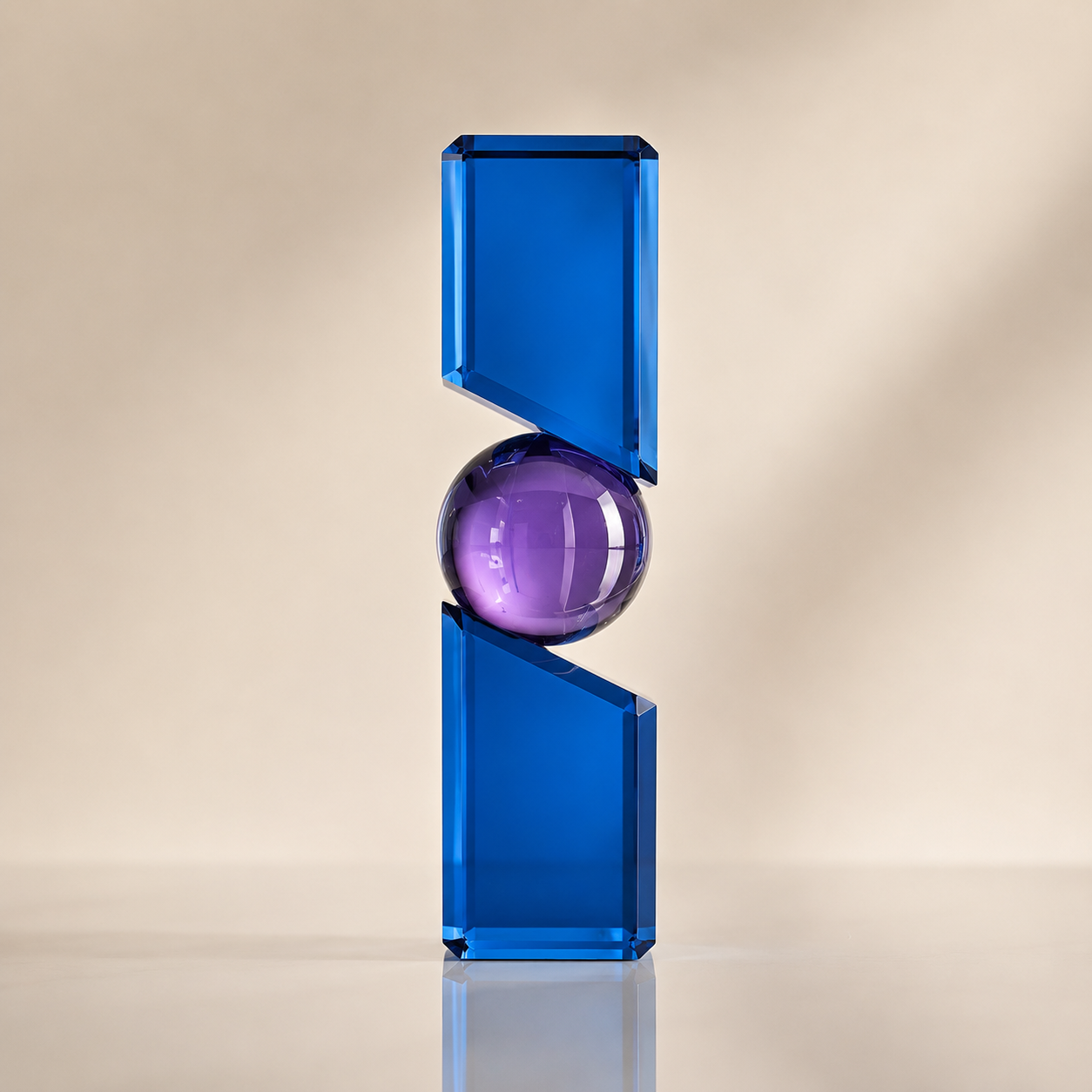 Blue & Purple Geometric Art Glass Sculpture