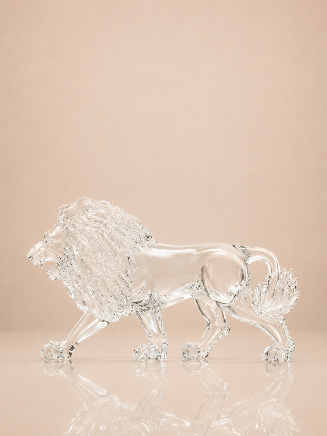 Clear Crystal Striding Lion Figurine
