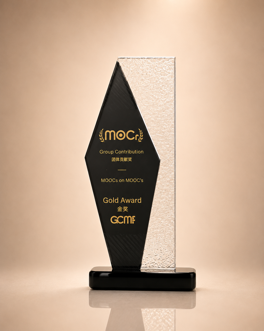 Black & Textured Clear Crystal Award Trophy
