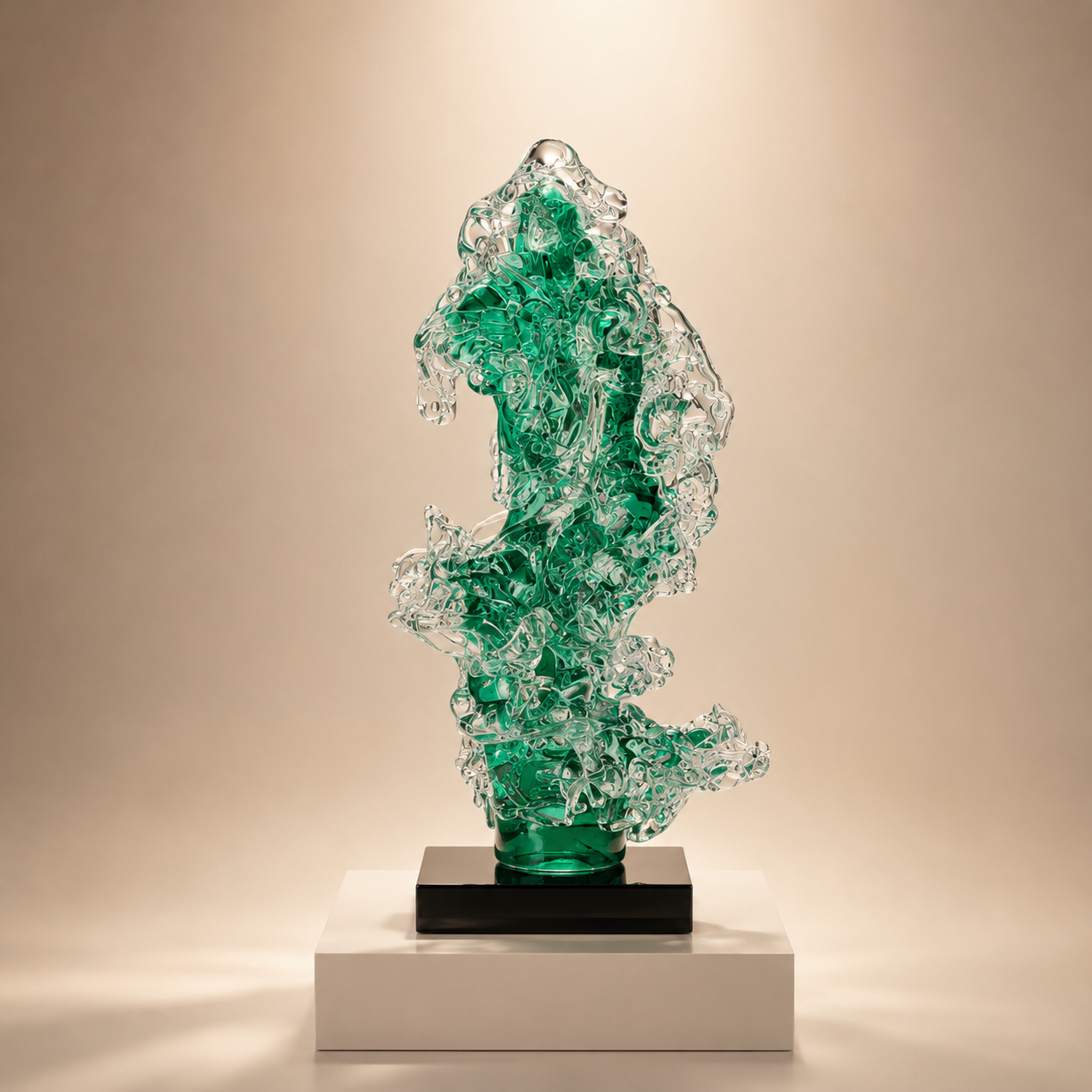 Abstract Emerald Green Coral Art Glass Sculpture