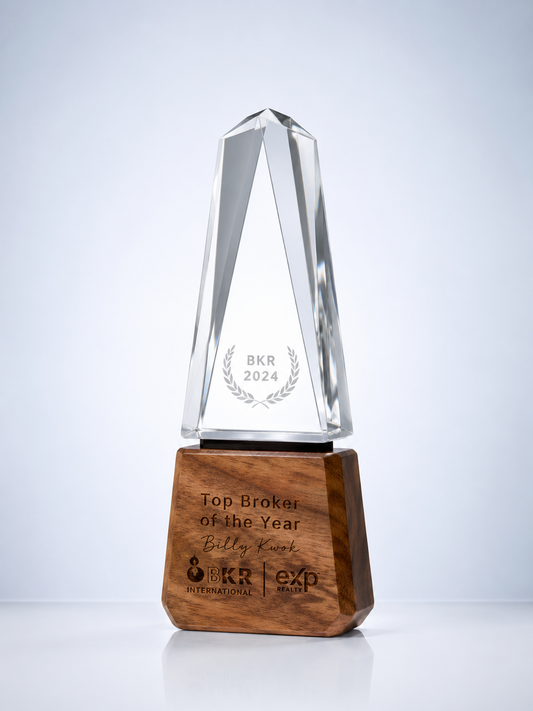 Wood & Crystal Obelisk Trophy Award