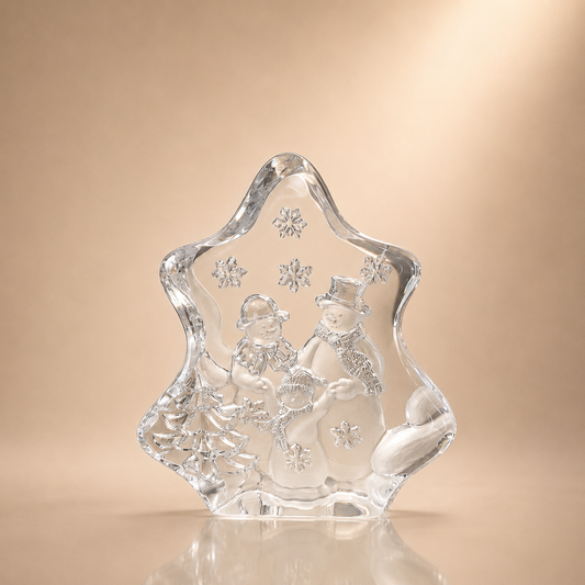 Clear Crystal Snowman Family Display