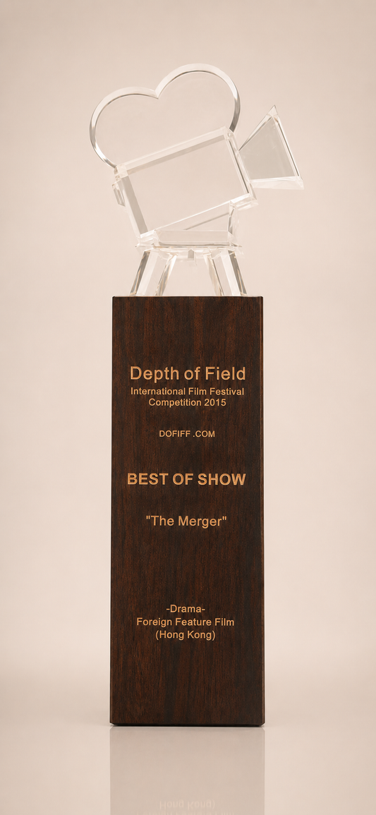 Crystal Vintage Movie Camera Award on Solid Wood Pillar