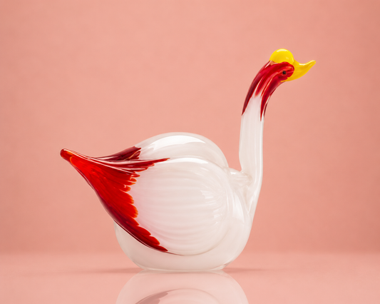 Red and White Art Glass Swan Figurine