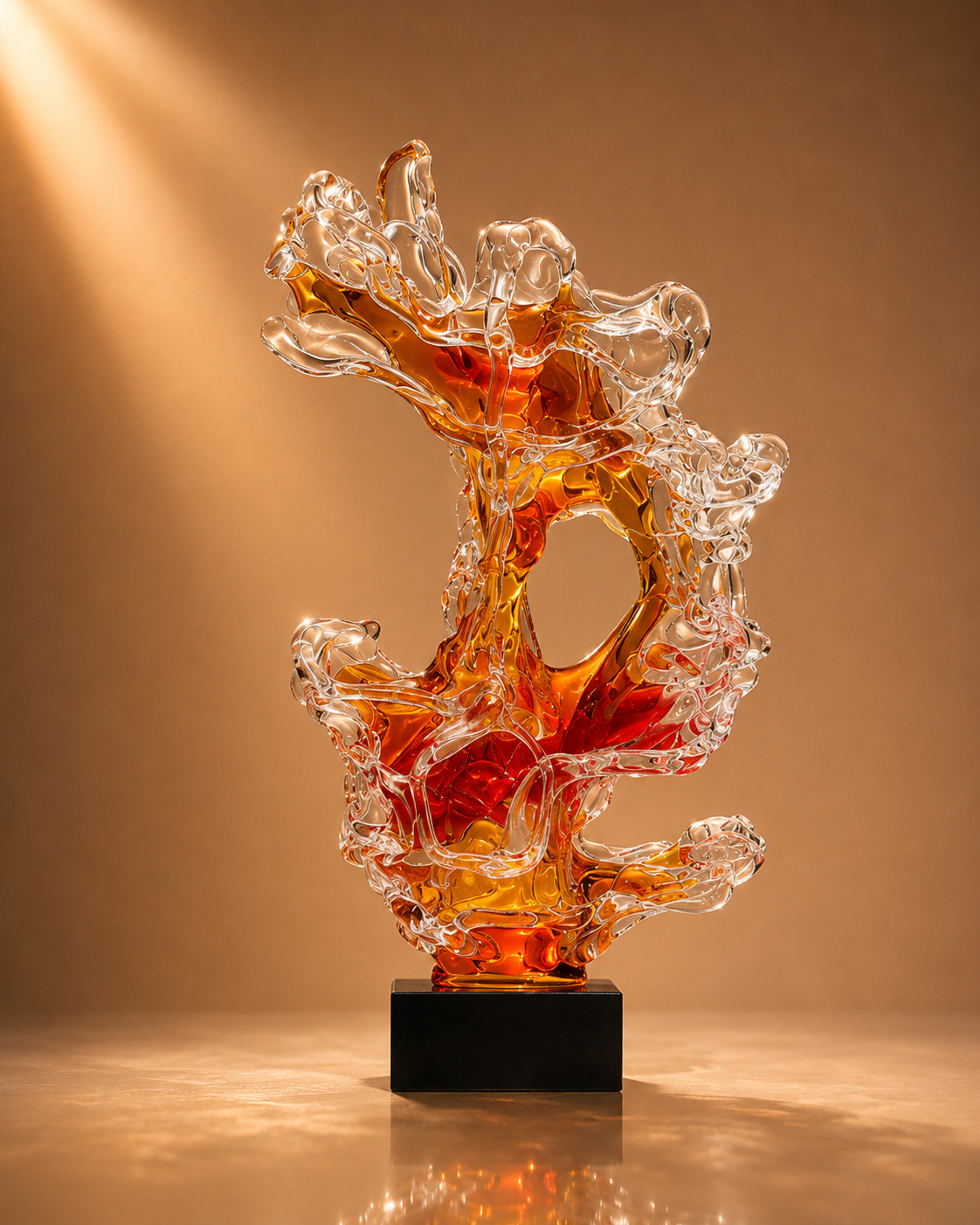 Abstract Amber Wave Art Glass Sculpture