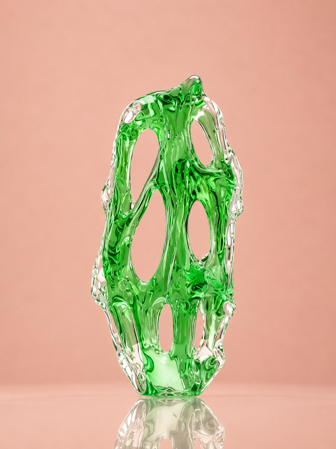 Abstract Green Fluid Art Glass Sculpture