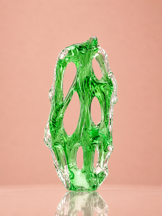 Abstract Green Fluid Art Glass Sculpture
