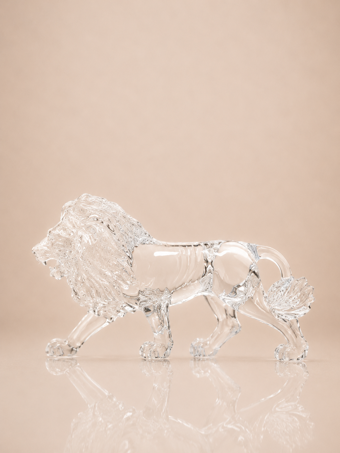 Clear Crystal Roaring Lion Sculpture