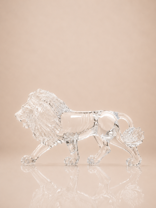 Clear Crystal Roaring Lion Sculpture