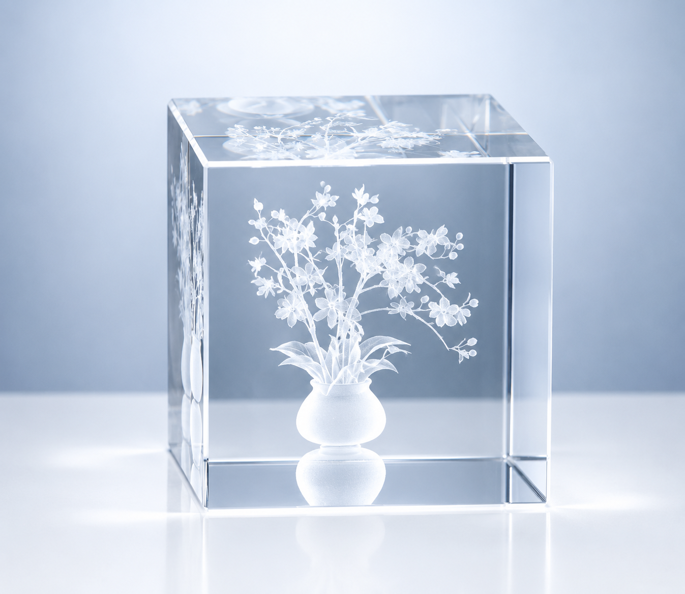 3D Crystal Floral Vase Cube