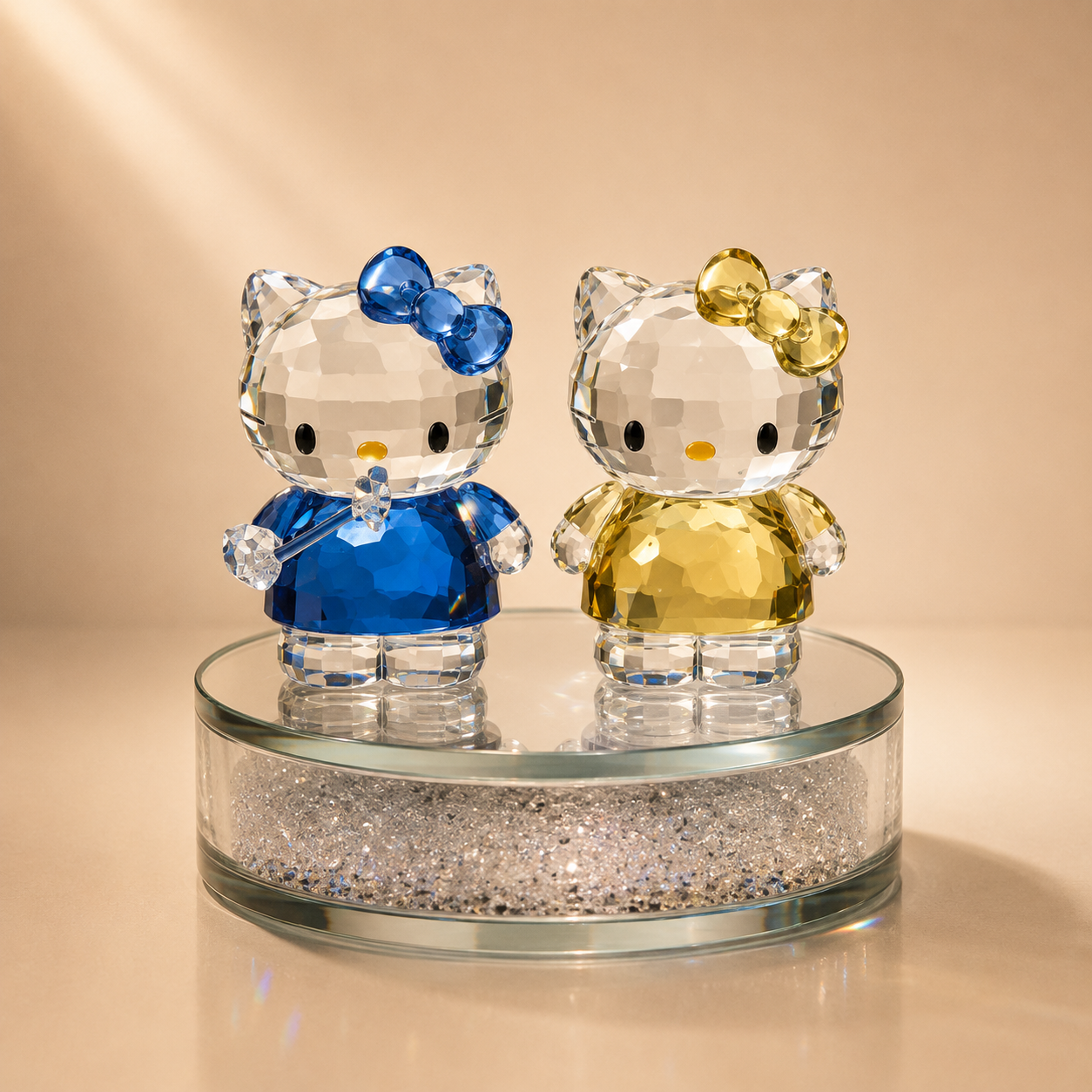 Crystal Kitty Duo Figurine on Crushed Diamond Base
