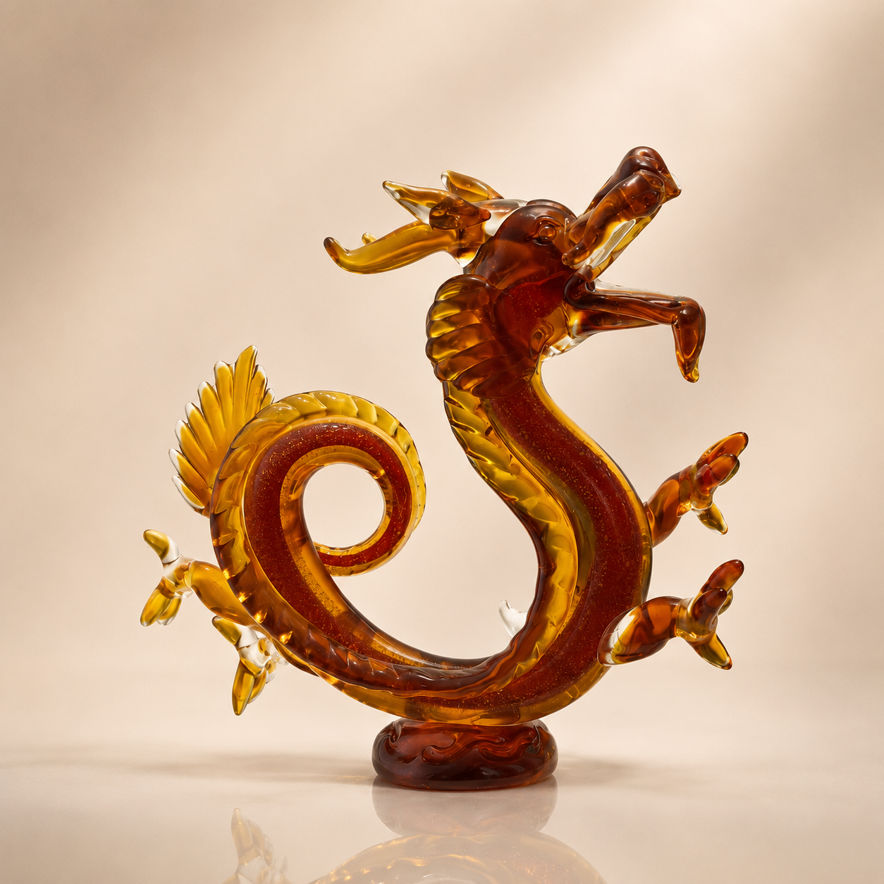 Amber Art Glass Dragon Sculpture