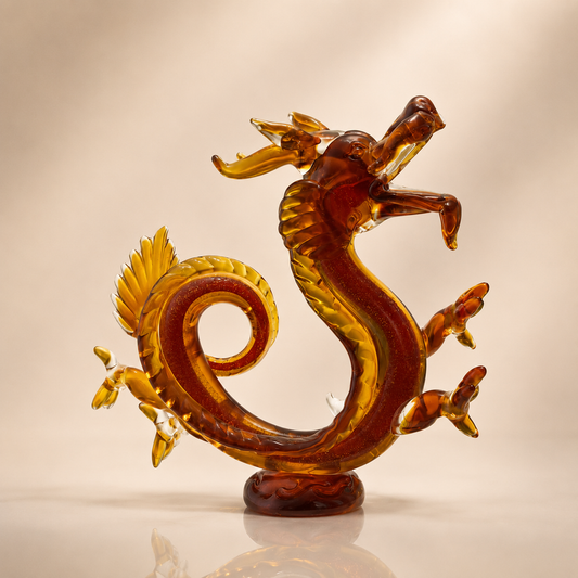 Amber Art Glass Dragon Sculpture
