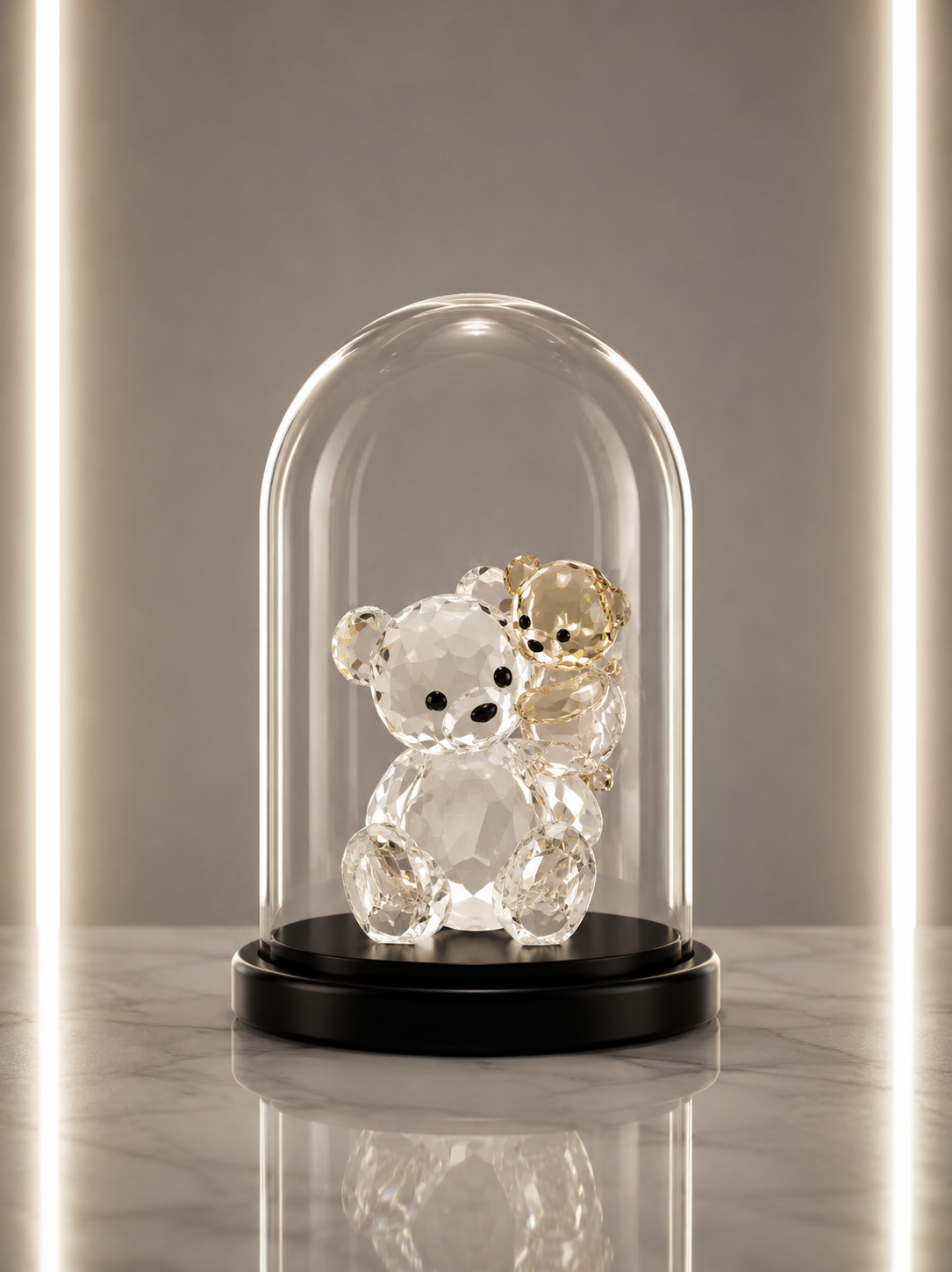 Crystal Bear Duo in Glass Dome