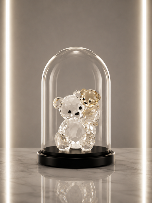 Crystal Bear Duo in Glass Dome