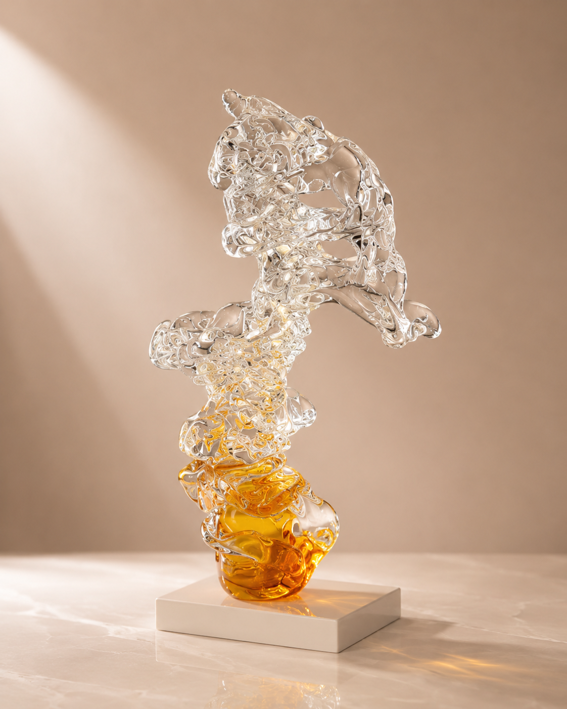 Abstract Amber Rising Flame Art Glass Sculpture