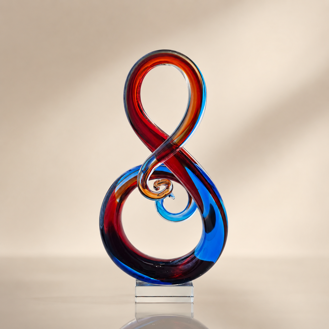 Red &amp; Blue Art Glass Abstract Sculpture