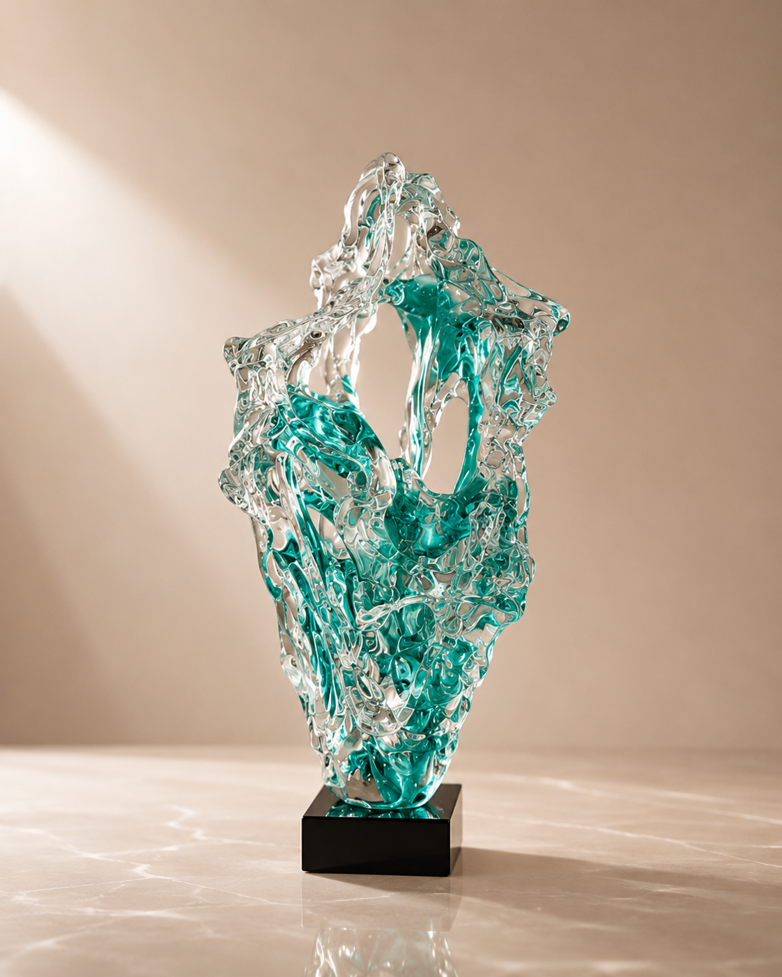 Abstract Teal Swirl Art Glass Sculpture