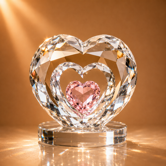 Nested Pink and Clear Crystal Heart Figurine