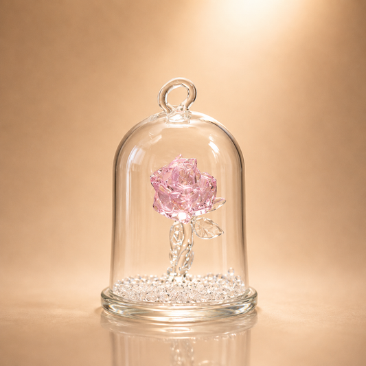 Pink Crystal Rose in Glass Dome Keepsake