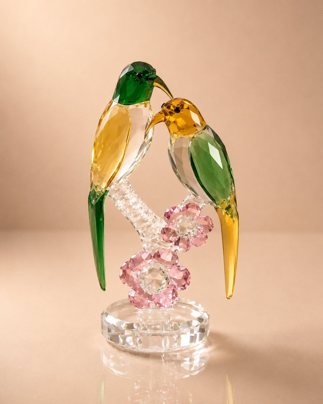 Crystal Lovebirds on Frosted Floral Branch Figurine