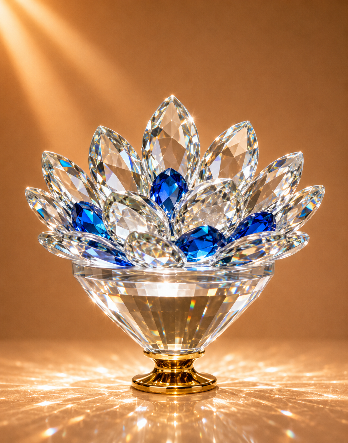 Sapphire and Clear Crystal Lotus Gem Bowl