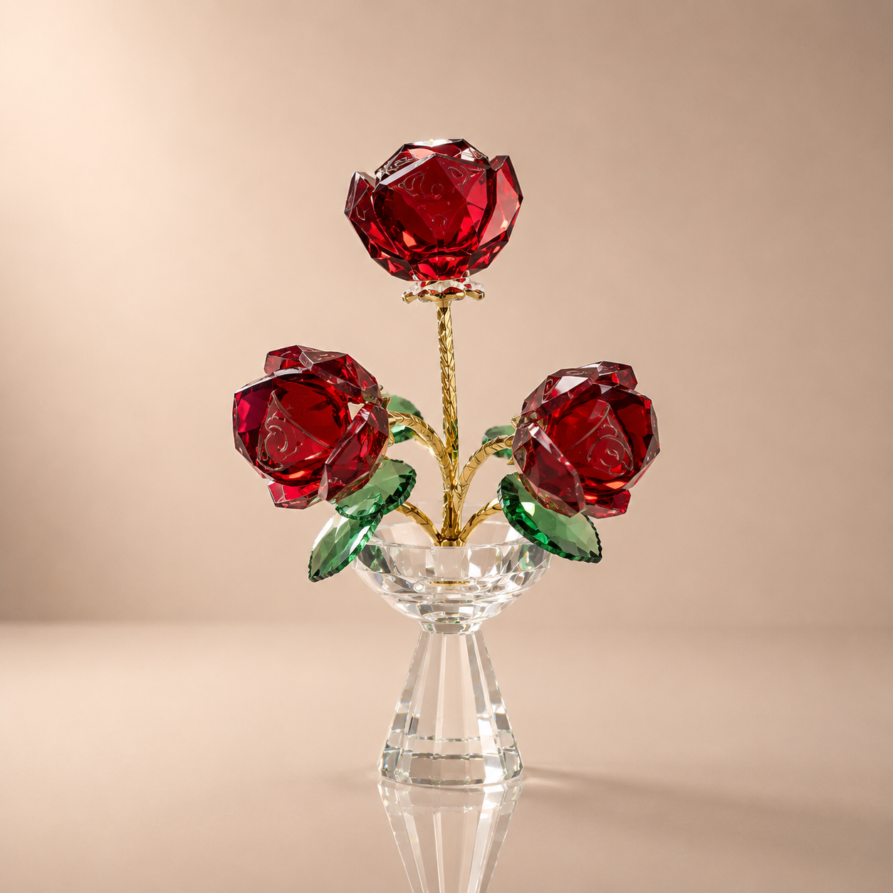 Red Crystal Rose Bouquet in Clear Vase