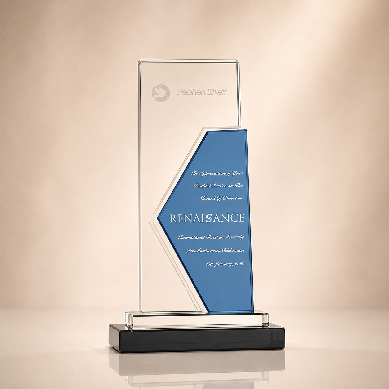 Blue & Clear Crystal Geometric Award Trophy