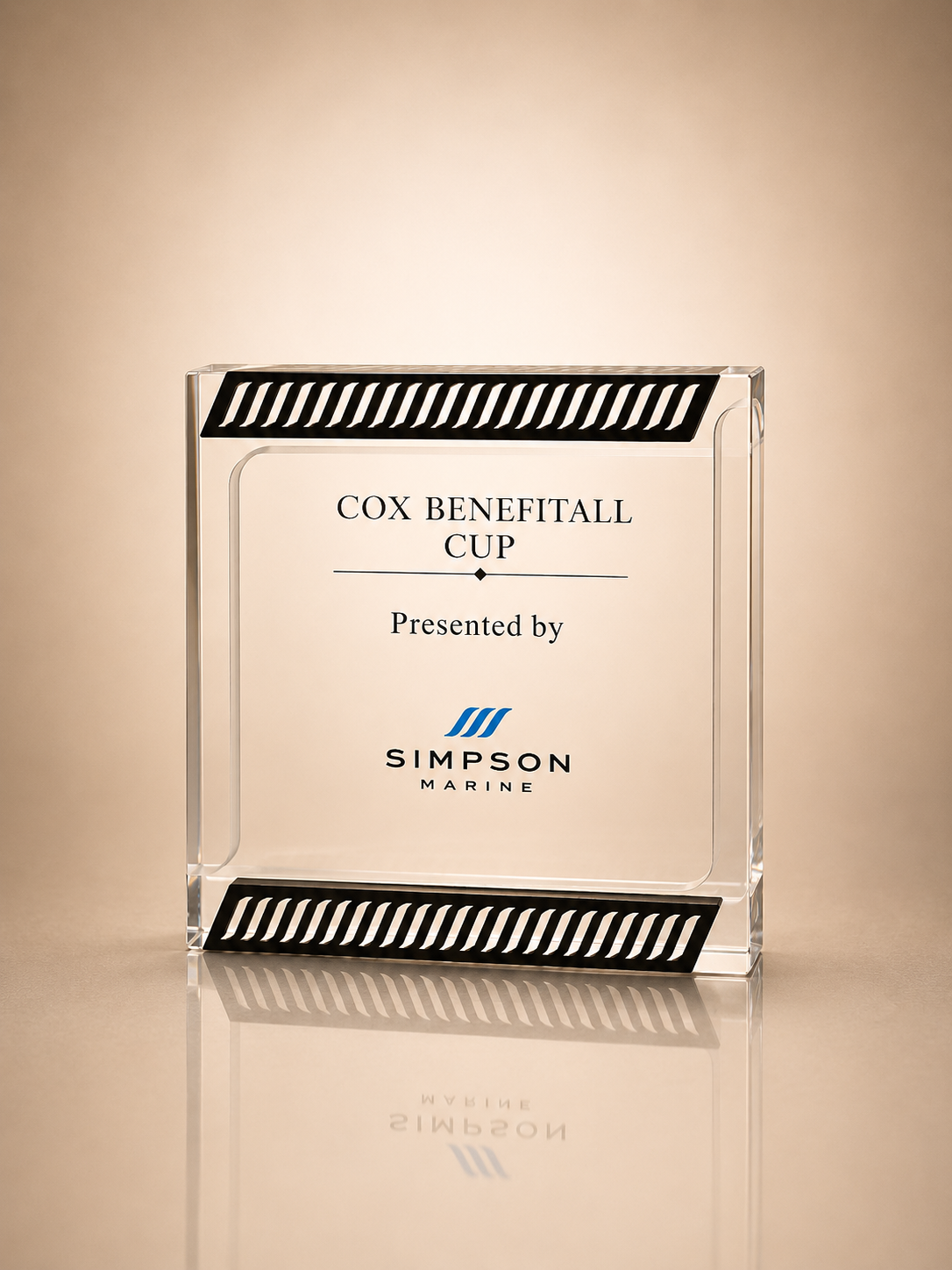 Clear Crystal Square Award with Black & White Striped Borders