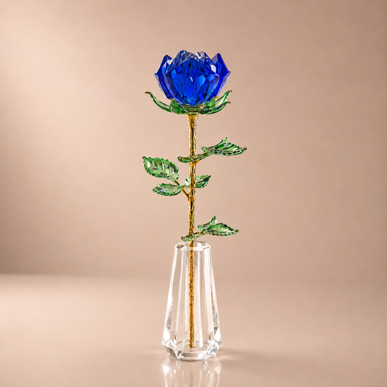 Single Blue Crystal Rose in Tapered Vase