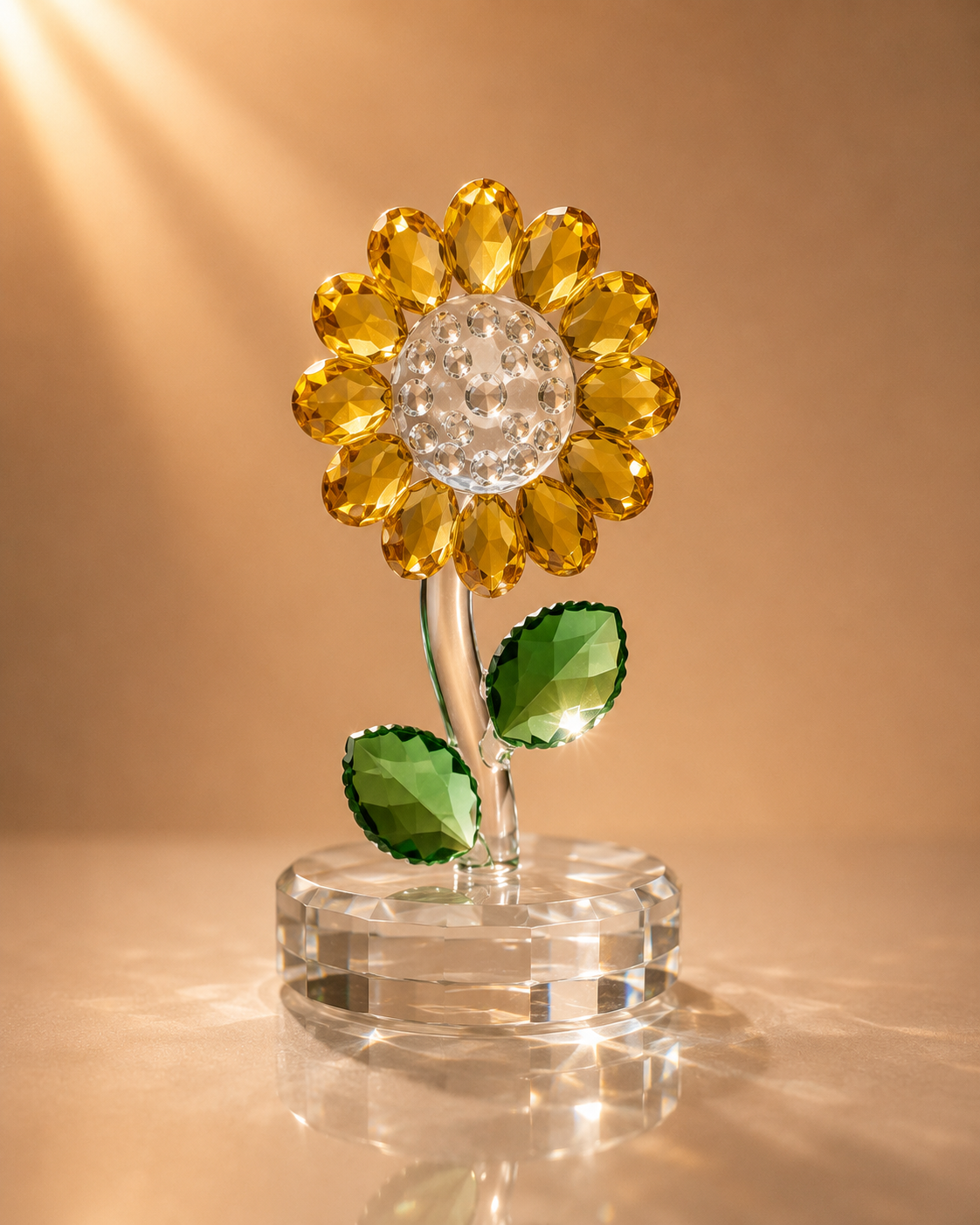 Radiant Crystal Sunflower on Faceted Base
