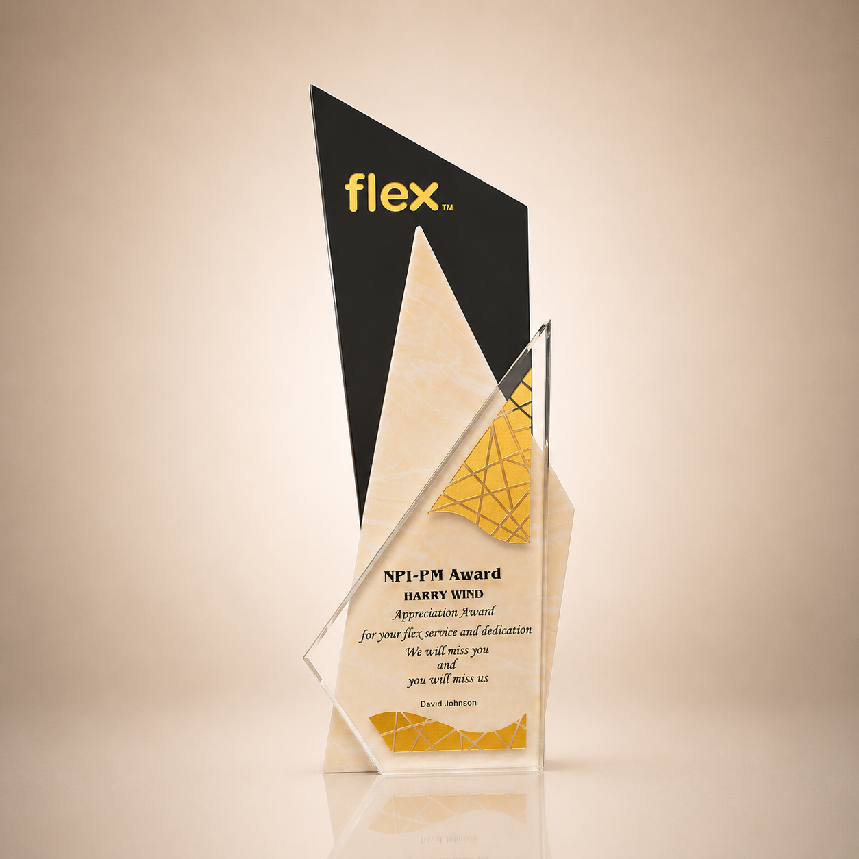 Black & Gold Multi-Layered Geometric Crystal Award