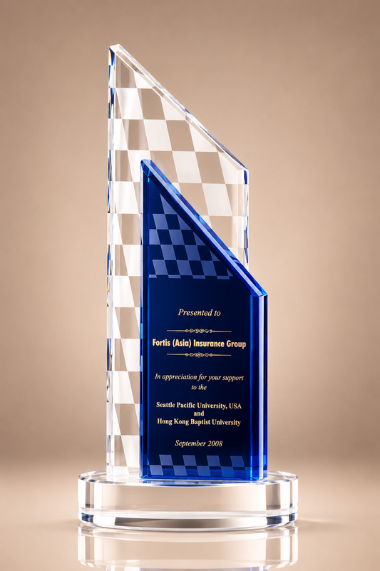 Blue and Clear Crystal Racing Flag Award