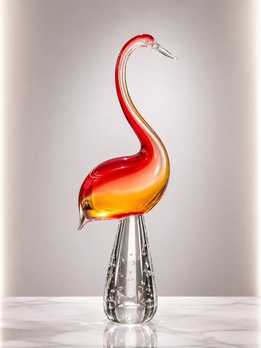 Gradient Red and Yellow Art Glass Bird Figurine