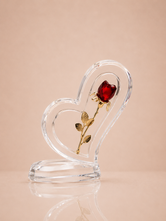 Red Crystal Rose in Clear Heart Frame
