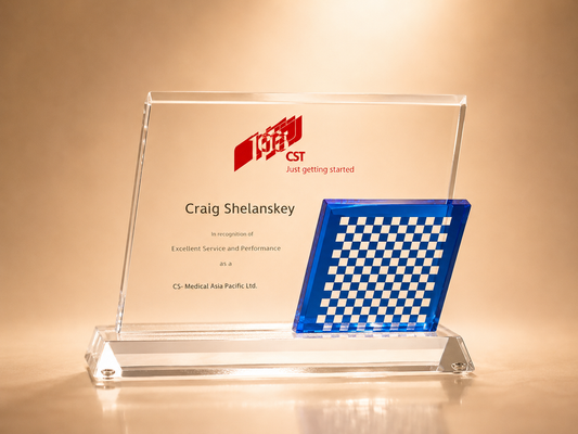 Clear Crystal Slanted Award with Blue Checkered Accent