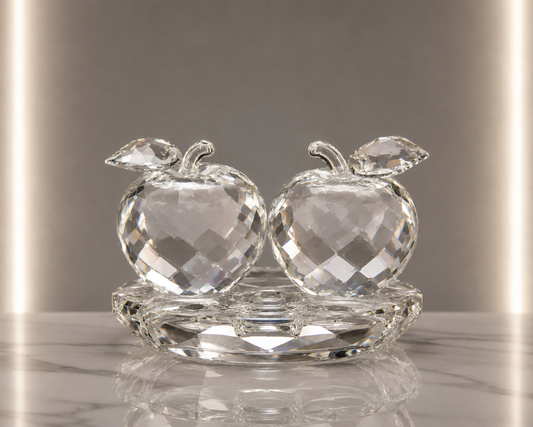 Clear Crystal Apple Pair on Faceted Tray