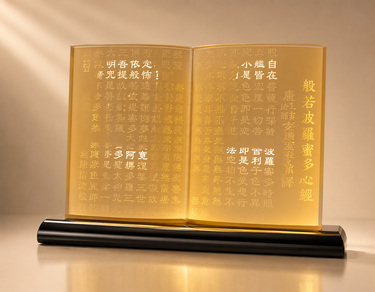 Golden Crystal Open Book "Heart Sutra" Figurine