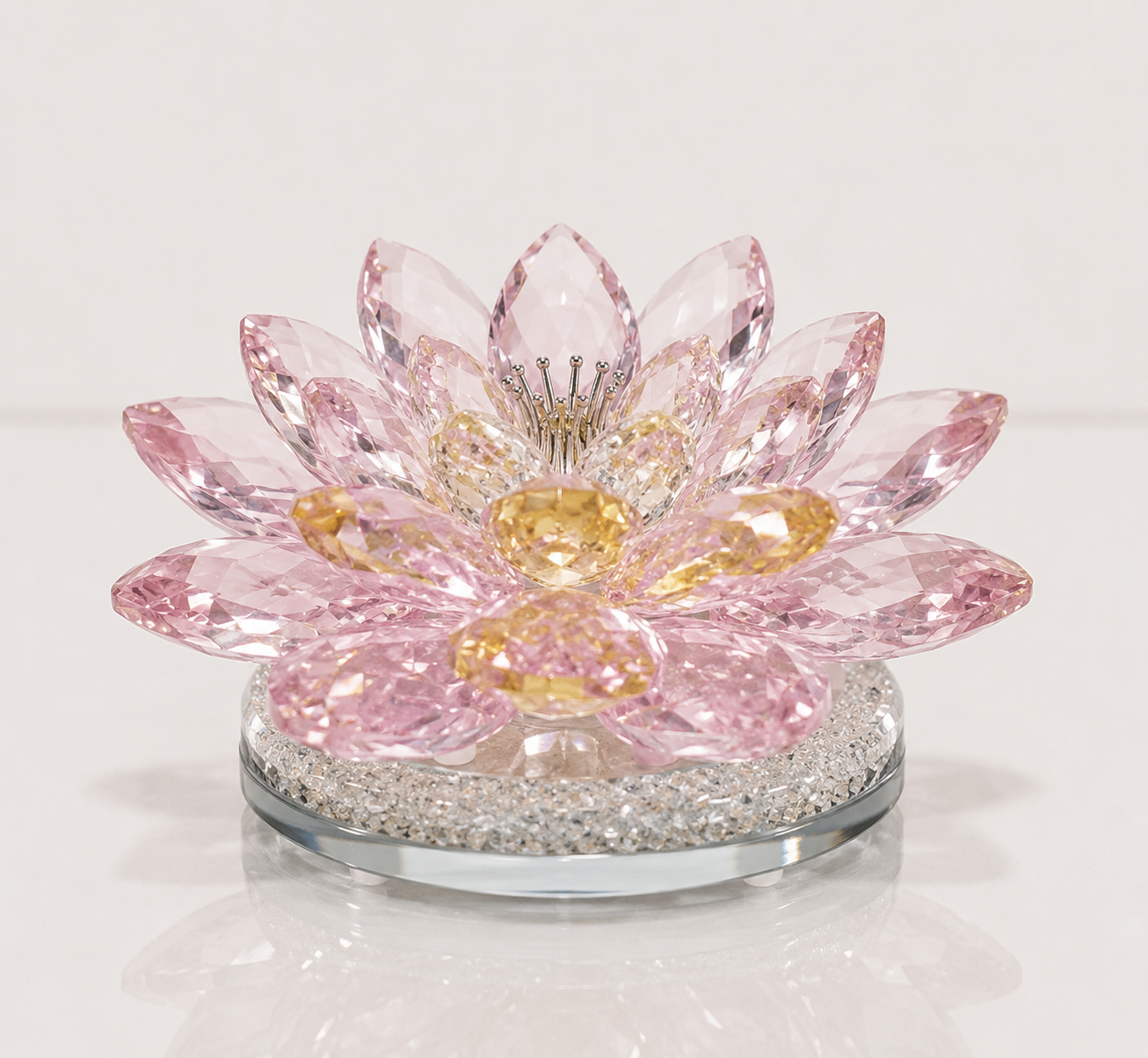 Pink Crystal Lotus on Crushed Diamond Base